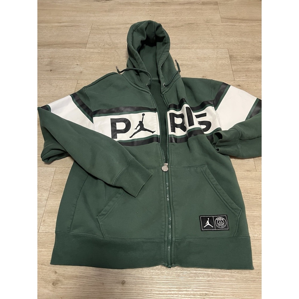 Nike Air Jordan Paris Saint Germain Hoodie Zip Logo Green Men Sweatshirt Sz Med